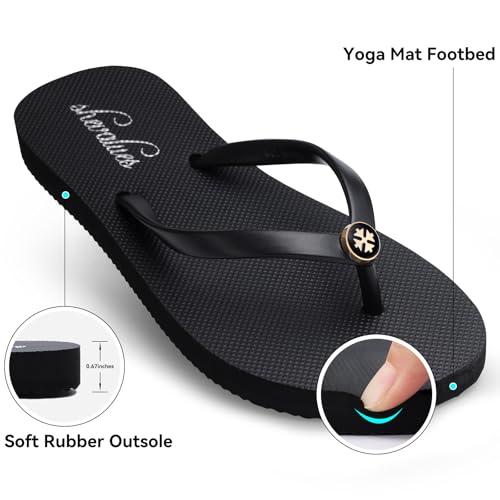 Image of shevalues Slim Basic Flip Flops for Women with Comfortable Yoga Mat | Lightweight Non Slip Rubber Sandals for Beach, Shower, Pool & Summer Casual Wear