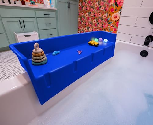 Tub Topper Bathtub Splash Guard Play Shelf Area -Toy Tray Caddy Holder Storage -Suction Cups Attach to Bath Tub -No Mess Water Spill in Bathroom -Fun for Toddlers Kids Baby, Blue, (911126)
