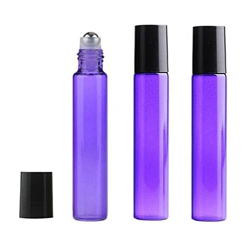 Dijkoo HugeStore 10 Pcs 10ml Refillable Essential Oil Glass Roller Bottles Rollerball Bottles Roll On Bottles Purple Cover