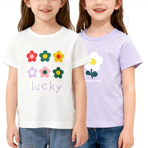 Image of 100% Cotton Girls T-Shirt 2-Pack Cute Tops Casual Soft Printed Toddlers Tees Layering 18Months-8Years