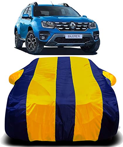 Image of Waterproof Car Body Cover Compatible for Renault Duster New Car Cover Dust Proof Cover Protects from Rain and Sunlight | Yellow Stripes