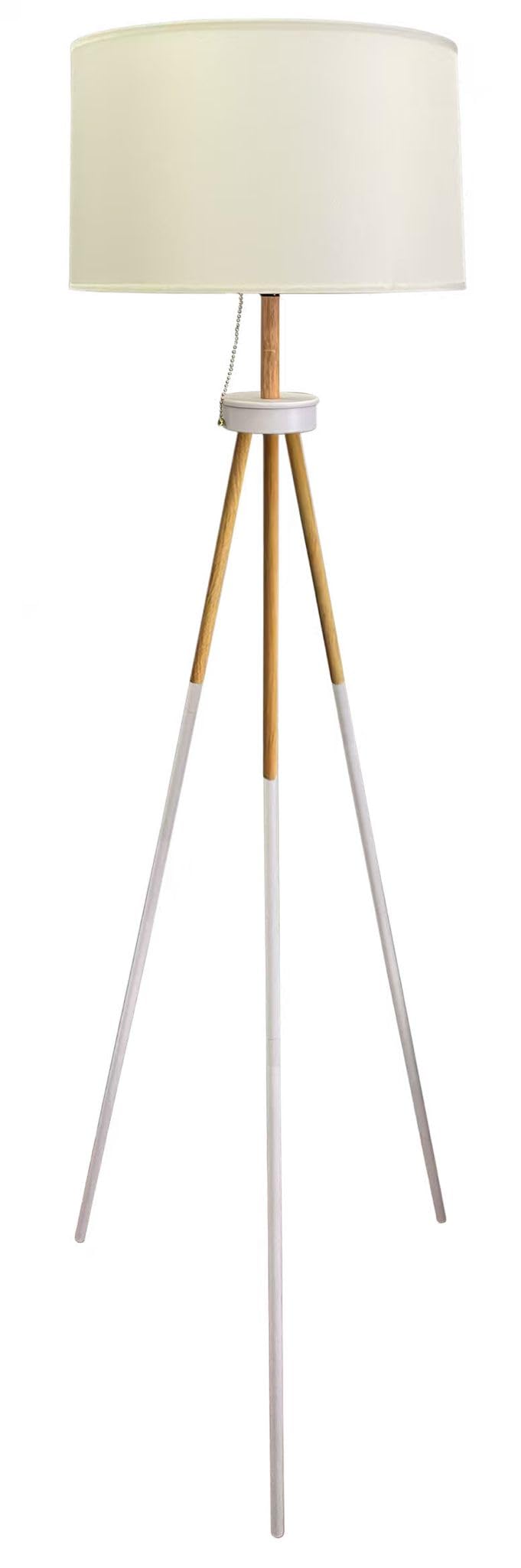 BEL AIR HOME - Lampada da Terra Soggiorno NAPOLI, Treppiede a 3 gambe 1 x E27 (Lampadina non inclusa) Design Moderno in Metallo e Legno, Ideale per Salotto e Camera (BIANCO)