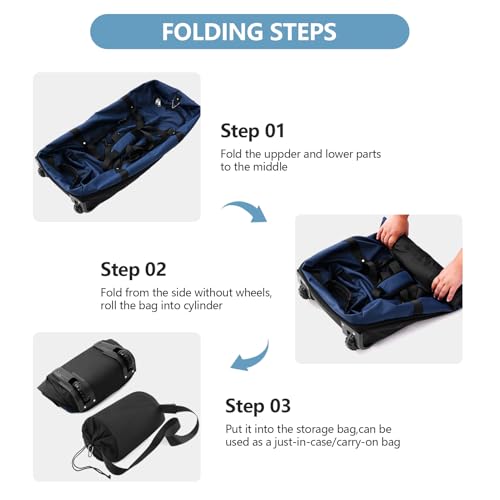 32” 1680D Oxford Foldable Duffle Bag with 2 Wheels,110L to 140L Expandable Soft Sided Rolling Travel Bag,Navy4