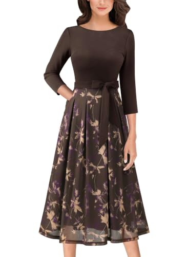 Image of VFSHOW Womens Work Business Casual Church Pockets Belted A-Line Midi Dress
