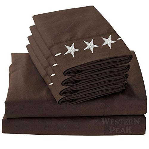 Western Peak Lightweight Microfiber Polyester Bed Sheet 6 Piece Set Embroidery Star Pillow