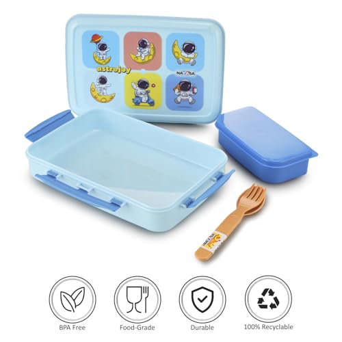 Image of Nayasa On The Go DLX Big Lunch Box | Leakproof, Durable & Spacious | Perfect for School Kids, Office, & Travel | Keeps Food Fresh | Stylish & Convenient Design | Blue