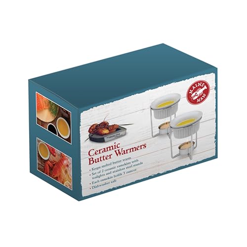 image for Maine Man Butter Warmer Set, Ceramic Ramekins with Chrome-Plated Steel