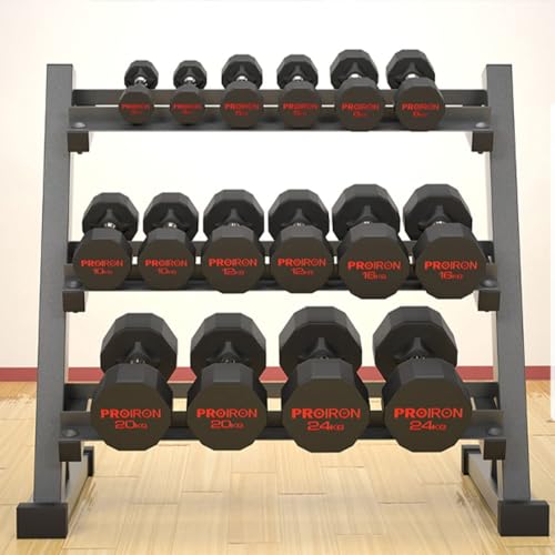 PROIRON Rubber Dumbbells Odorless, Steel Weights Set Men Women Home Gym 3kg 5kg 8kg 10kg 12kg 14kg 16kg 20kg 24kg Fitness Training Exercise Body Strength Lifting Equipment (Pair or Single) - Image 3