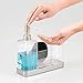 mDesign Modern Plastic Kitchen Sink Countertop Liquid Dish Soap Dispenser Pump Bottle Caddy with Storage Compartments - Holds and Stores Sponges, Scrubbers and Brushes - Clear/Satin