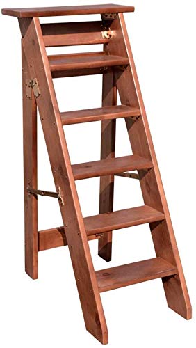 Escabeau pliant en bois 6 marches pliable marron multi-usage