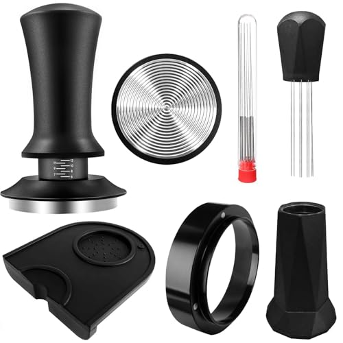 Espresso Tamper, Coffee Tamper with Espresso Distribution Tool, Espresso Tamper Mat, Espresso Dosing Funnel, Espresso Accessories, Wdt Tool Espresso, 51mm Espresso Tamper for Espresso Coffee Machine