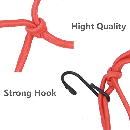 2 Pack Motorcycle Cargo Net, 15.7X15.7” Made Of Rubber Heavy Duty Bungee Net Stretches To 31.5X31.5, Gear Helmet Luggage Thicken Netting With 6 Adjustable Iron Hooks For Motorcycle, Bike, Atv(Red) #TOP2