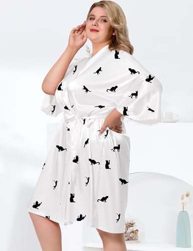 Image of MORFORU Women Bride Bridesmaid Silky Satin Kimono Robe Solid Color Sleepwear for Wedding Party Getting Ready, Short