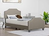 mecor Upholstered Linen Platform Bed - Nailhead Trim Twin Bed Frame with Curved Headboard -...