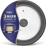 Universal Lid for Pots, Pans and Skillets - Walfos Tempered Glass Pan Lid with Heat Resistant Silicone Rim, BPA Free Large Pot Lids Fits 11', 12' and 12.5' Diameter Cookware, Dishwasher-Safe, Grey