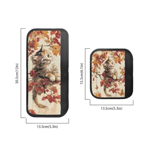 Image of Fridge Door Handle Covers Set of 6 Kitchen Appliance Decor Handles Glove Anti-Slip Protectors Washable Fabric Refrigerator Decor Accessories, Cute Cat Fall Leaf Beige Autumn Decor