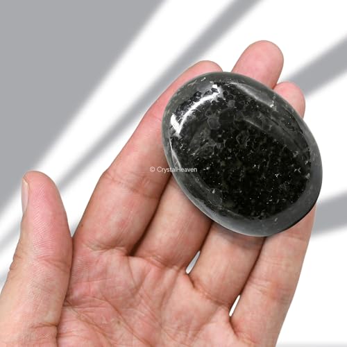 Image of Certified Nuummite Crystal Palm Pebbles Stones for Anxiety Stress Relief Massage - AAA Grade Original Healing Gemstone Agate Palm Stone for Yoga Meditation Spiritual Reiki Feng Shui