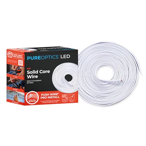 PureOptics LED Professional Push Wire 100' Jumper Wire Spool for Under Cabinet Lighting, Flat...