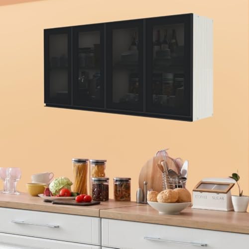 Image of SPECIALITY PANELS Multipurpose Cabinet with Modern Elegance Tinted Glass Wall Cabinet, Space Organizer for Office /Kitchen in (Highland Pine, 4 Glass Shutter)