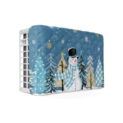 Falaniique Christmas Snowman Indoor Air Conditioner Cover for Window Units, Double Insulation Adjustable Waterproof Indoor AC Cover with Elastic Straps Blue Winter Tree Snowflake 25'' x 18'' x 3.5'' Cover