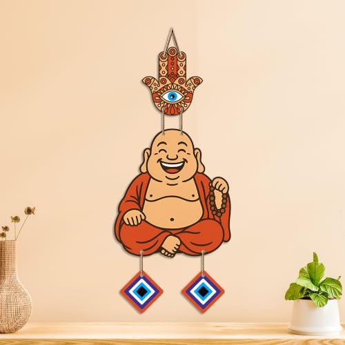 Image of Artvibes Smiling Monk Evil Eye Wall Hanging Decor for Home Entrance | Positive Energy Protection Ornament | Nazar Battu Wall Accent for Living Room | Office | Gift Item (WH 85143N)