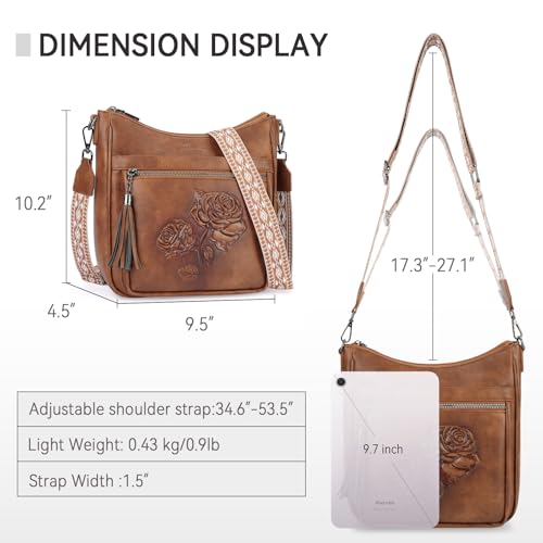 Image of Medium Crossbody Bags for Women,Vegan Leather Hobo Purses Embossed | Women's Shoulder Handbags with Adjustable Boho Strap for Daily Travel Lightweight Cross body Purses with Multi Pockets