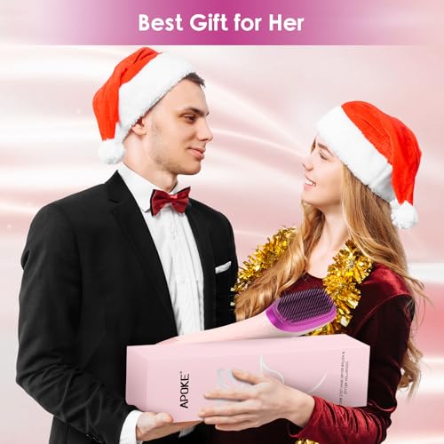 APOKE Professional 3 in 1 Hair Dryer Brush 1200W, Powerful Ceramic Tourmaline, 3 Heat/2 Speed Settings, Hair Dryer and Hair Curler in One Step (Pink)