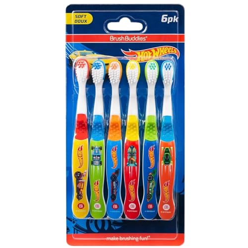 Brush Buddies Hot Wheels Toothbrush for Kids, Kids Toothbrushes, Toothbrush Pack, Soft Bristles for Kids, Toddler Ages 2-4, 6PK