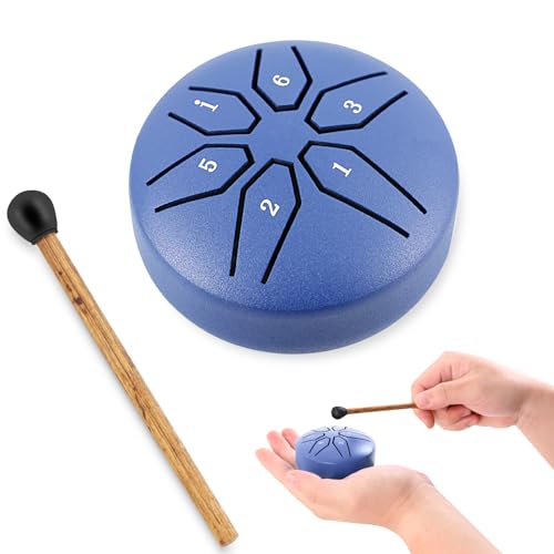 EASTROCK Mini Steel Tongue Drum 3 Inch 6 Notes Percussion Instrument Handpan Drum C Key with Mallets Music Book Music Gifts for Adults Beginners Family and Friends (Violet)