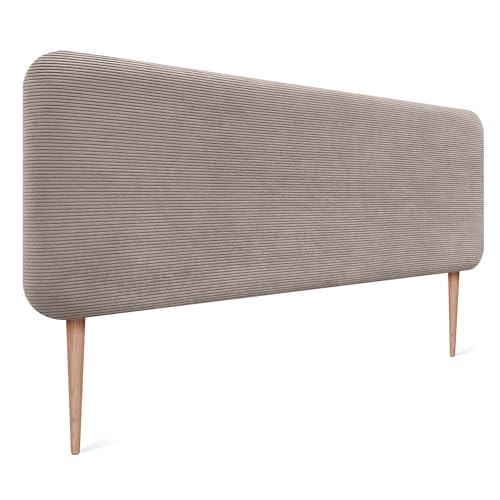 DHOME Cabecero Tapizado Liso Redondeado Pana Premium con Patas para Pared Acústicos Cabeceros Absorbentes Cabezal Cama Dormitorio (Marrón, 135cm)