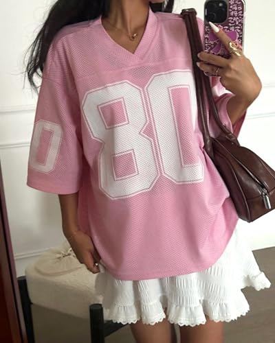 Hesaco Womens Graphic Tees - Oversized Jersey Summer Top Jersey Top Coquette Clothes Y2k Streetwear Short Sleeve Shirts