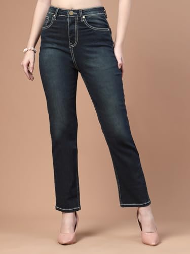 Image of Style Quotient Women Tinted Blue HIGH Rise Straight FIT Jeans