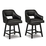 Signature Design by Ashley 25' Tallenger Modern Upholstered Swivel Counter Height Barstool, Set of 2, Black & Dark Brown