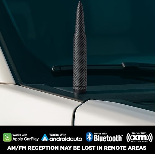 Image of EcoAuto Antenna Replacement for Dodge RAM & Ford F150 F250 F350 Super Duty Ford Raptor Bronco Trucks - Anti-Theft Design - Short Replacement Antenna 1990 - Current (Carbon Fiber)