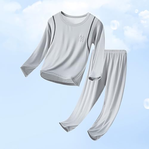 Boys Girls Ice Silk 𝐏ajamas Set Long Sleeve Lightweight Tops Elastic Waist Pants Set Comfy Soft 𝗦leepwear Outfit2