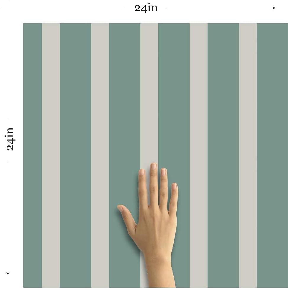 Walls By Me Peel and Stick Green and White Vertical Removable Wallpaper 20 2-2ft x 4ft (61x122cm)