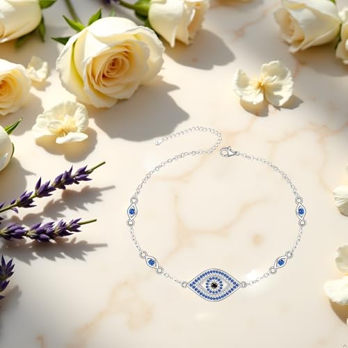 Evil Eye Bracelets Evil Eye Bracelet for Women Sterling Silver 925 Greek 5 Dainty Blue Lucky Chain Link Charm for Protection Jewelry Mothers Day Gifts 5