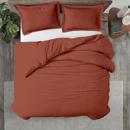 Kotton Culture 3 Pc 120"x120" Duvet Cover Set Super King Plus/Super Oversize King 100% Egyptian Cotton - 600 TC Comforter Cover, Zipper Closure & Corner Ties - Fits Only Large Inserts -Burnt Orange