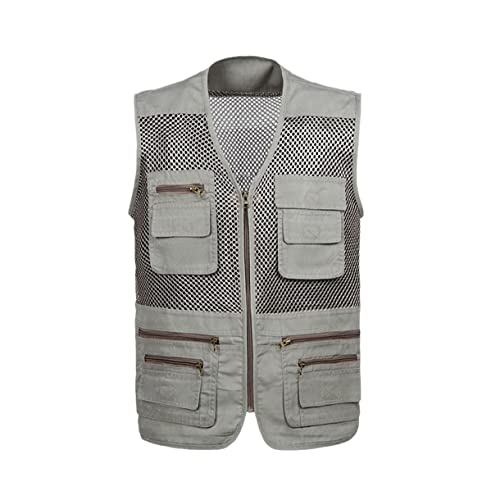 Gilet de pêche beige respirant avec de nombreuses poches fonctionnelles