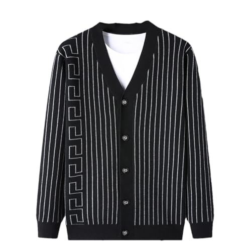 Men's Textured Stripe Classic Long Sleeve Knitted Cardigan Sweater