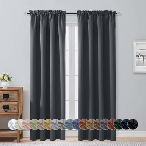 Image of Aiyufeng Grey Blackout Curtains for Bedroom 84 Inch Length 2 Panels Set, Solid Thermal Insulated Privacy Living Room Window Treatment Curtains Blackout Drapes, W40 x L84 Inch, Grey