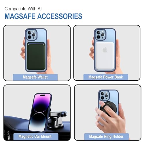 Image of CEDO Cover for iPhone 14 Pro Max | Compatible with MagSafe Wireless Charging | Designed with Magnetic Lock Shockproof Phone Bumper Transparent Back Case Cover (Navy Blue)