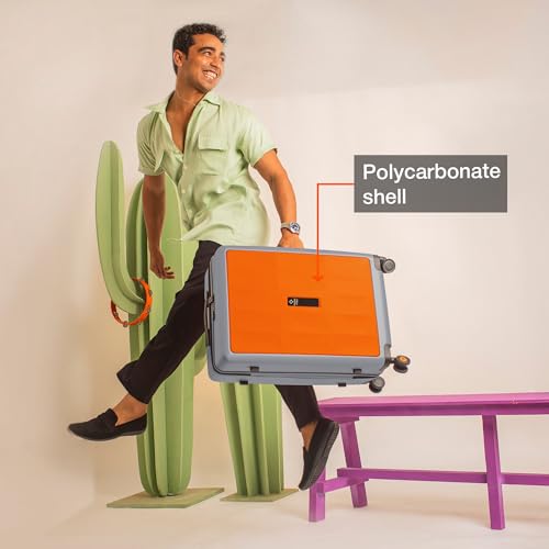 Image of Nasher Miles Zanzibar TSA Lock Hard-Sided Polycarbonate 8 Wheels Double Spinner Check-in Luggage Orange Grey 24 inch |65cm Trolley Bag| Suitcase,Medium