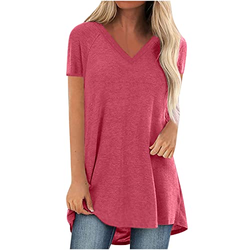 Swing Tops for Women Long Tops to Wear with Leggings Solid Color Short Sleeve Tops T-Shirt Longline Tops Plus Size Tees Summer Plus Size Shirt Blouse Club Party Tees