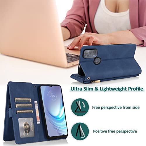 Funda cartera Motorola Moto G50 4G azul con protector vidrio 3