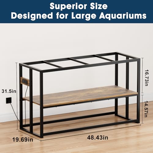 Image of Urban Deco 55-75 Gallon Fish Tank Stand with Power Outlets, 900LBS Capacity Aquarium Stand, Metal Fish Tank Stand Dual-Layer Design Terrarium Stand, Rustic Brown
