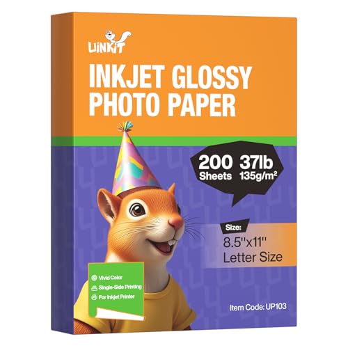 Uinkit 37lb Thin Flyer Paper Glossy 8.5x11 Inkjet 100 Sheets Single Side DIY Chip Bag 135gsm Photos Picture for Inkjet Printer with Dye Ink Letter size A4...