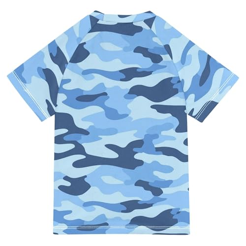 Blue Camouflage Bathing Suit Girls Sun Protection Football Sports Shirt Swimwear Beach Tops 3T2