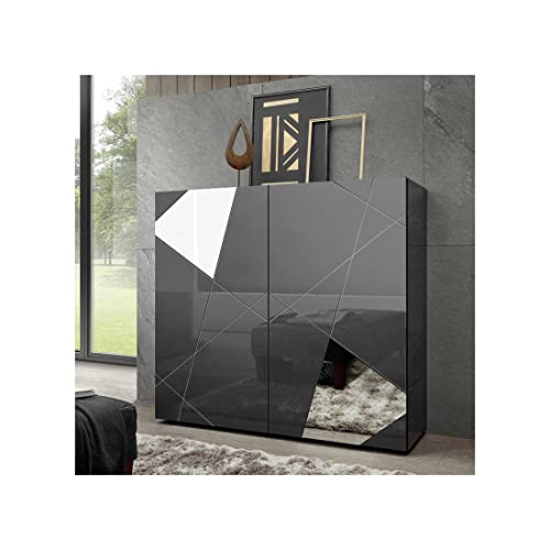 Tousmesmeubles Argentier 2 Portes - METRIA : Gris - - Neuf