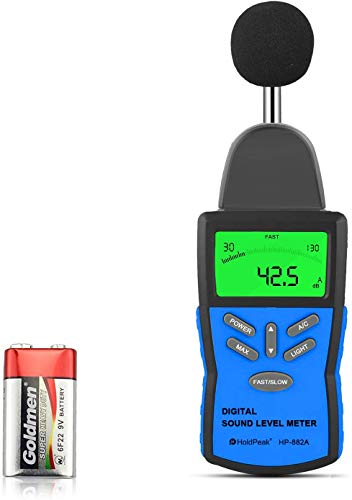 HoldPeak Son�metro HP-882A, Decibel�metro (30~130 dB) Probador de Medidor de Ruido Monitor de Nivel de Sonidocon Retroiluminaci�n LCD,Retenci�n M�xima, Ajuste de Sensibilidad e Interruptor dBA / C